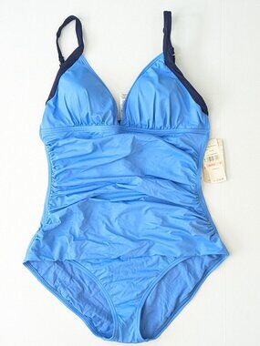 Tommy Bahama OTS V Neck One Piece Swimsuit Blue Womens 10